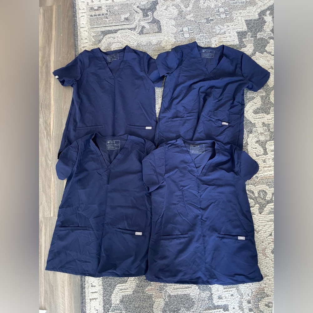 Figs women’s Navy Medical Scrub Tops - Set of 4